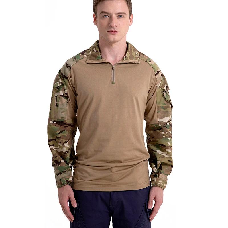 Chemise tactique de Camouflage pour hommes, t-shirt de Combat à manches longues avec fermeture éclai