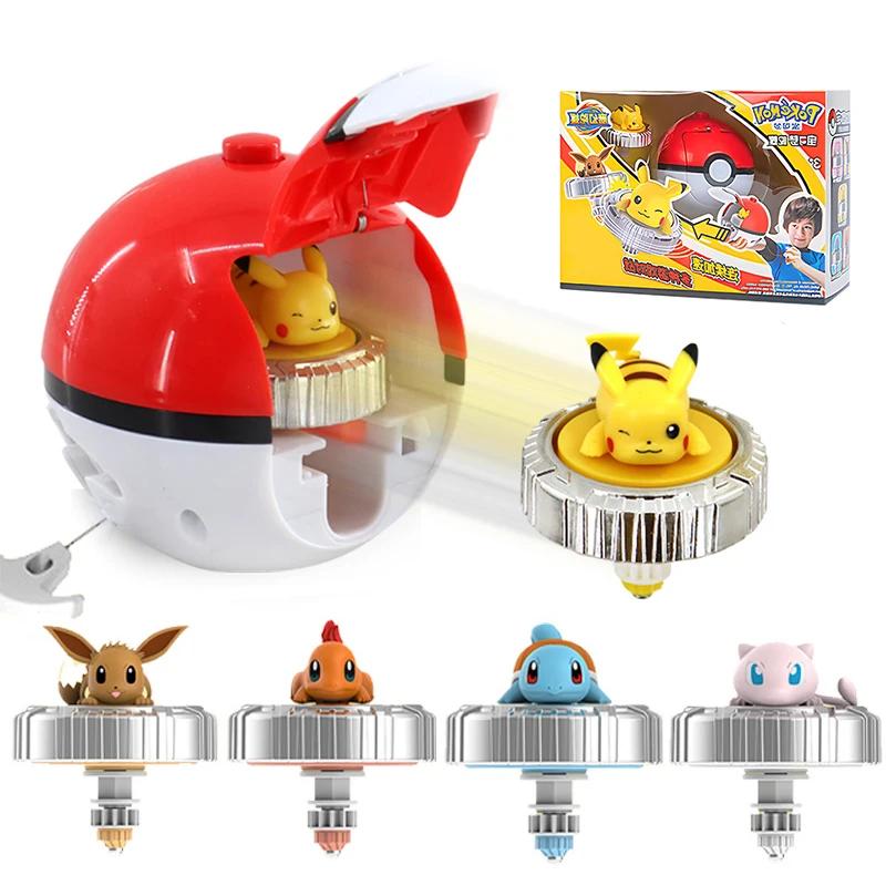 Pokemon Spinning Top Action Figure Set, Pikachu, Charmander, SLaura, Tle Mew, Eevee, Elf Ball, pouve