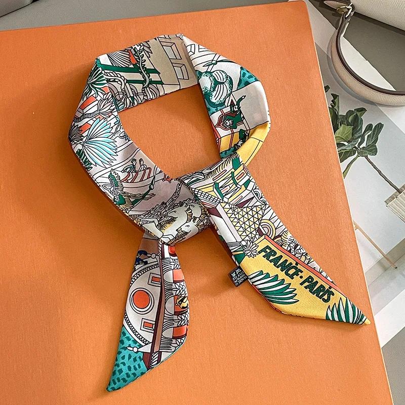 Écharpe longue pour femmes, ruban étroit, bandeau, foulard, poignée de sac, Bandana, accessoires pou