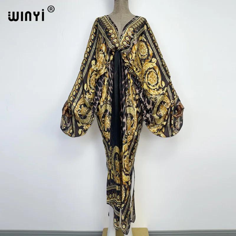 WINYI – caftan de plage Sexy, sensation de soie, rayonne, imprimé à la mode, Maxi, robes longues pou