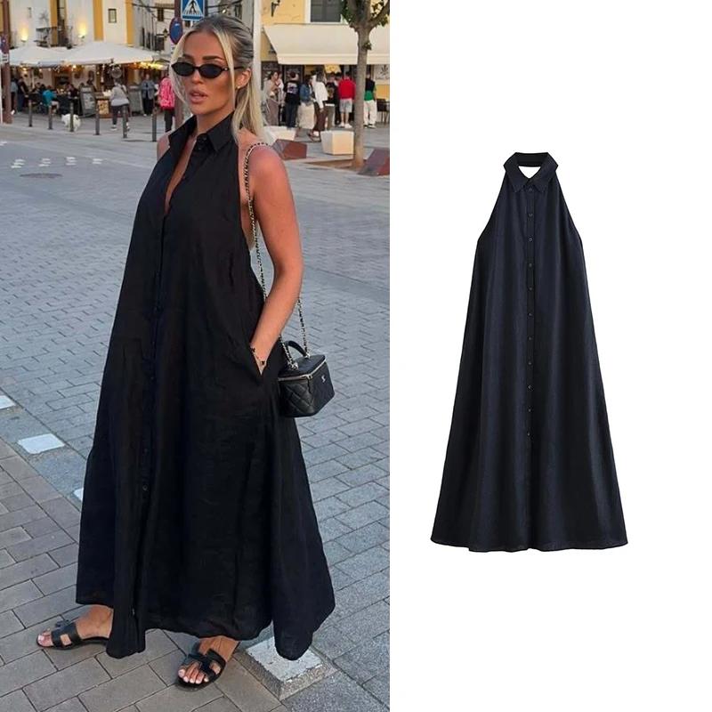 Robes d'été pour femmes 2026 : Nouvelle robe longue élégante à col halter pour les vacances, robe ch