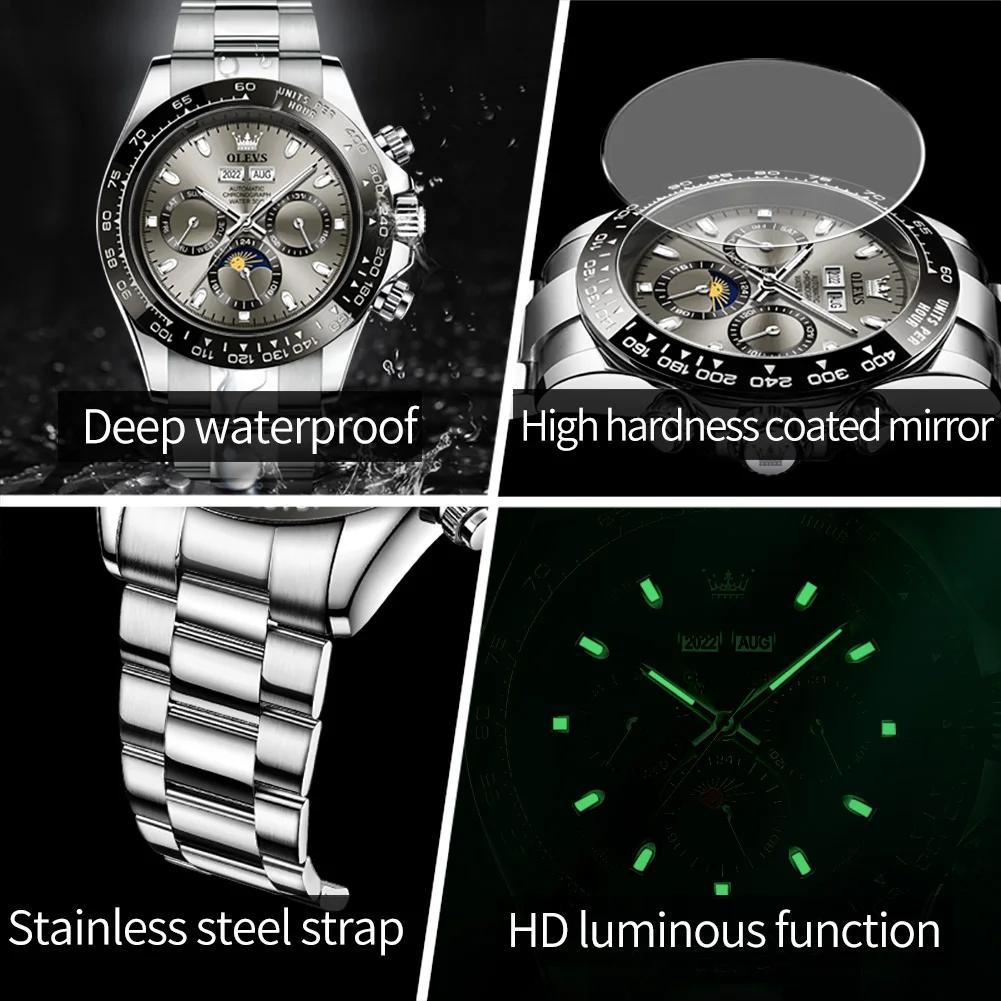 OLEVS 6654 montre de luxe pour hommes chronographe automatique mécanique montre-bracelet étanche lum