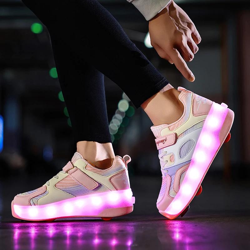 Nouvelles chaussures de marche pour enfants patins à roulettes rétractables invisibles à quatre roue