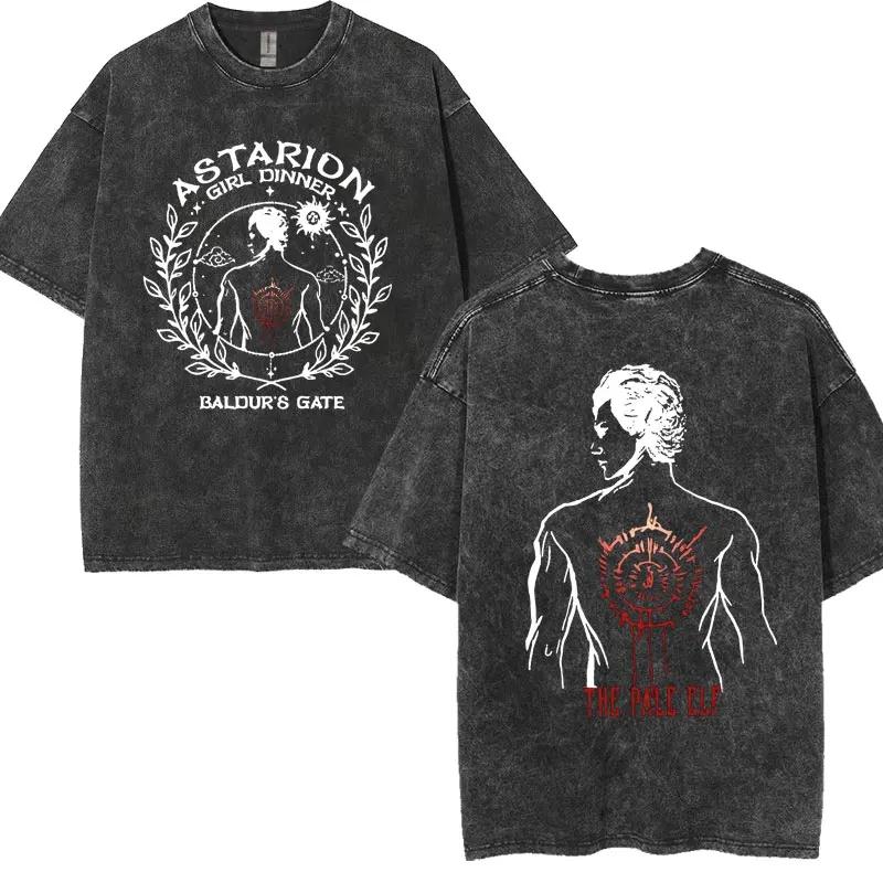 Limité Astarion l'elfe pâle T-shirts Baldurs Gate 3 fille dîner Vintage lavé t-shirt hommes femmes d