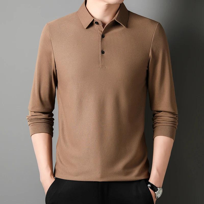 Polo d'affaires décontracté à manches longues pour hommes, T-shirt d'été confortable