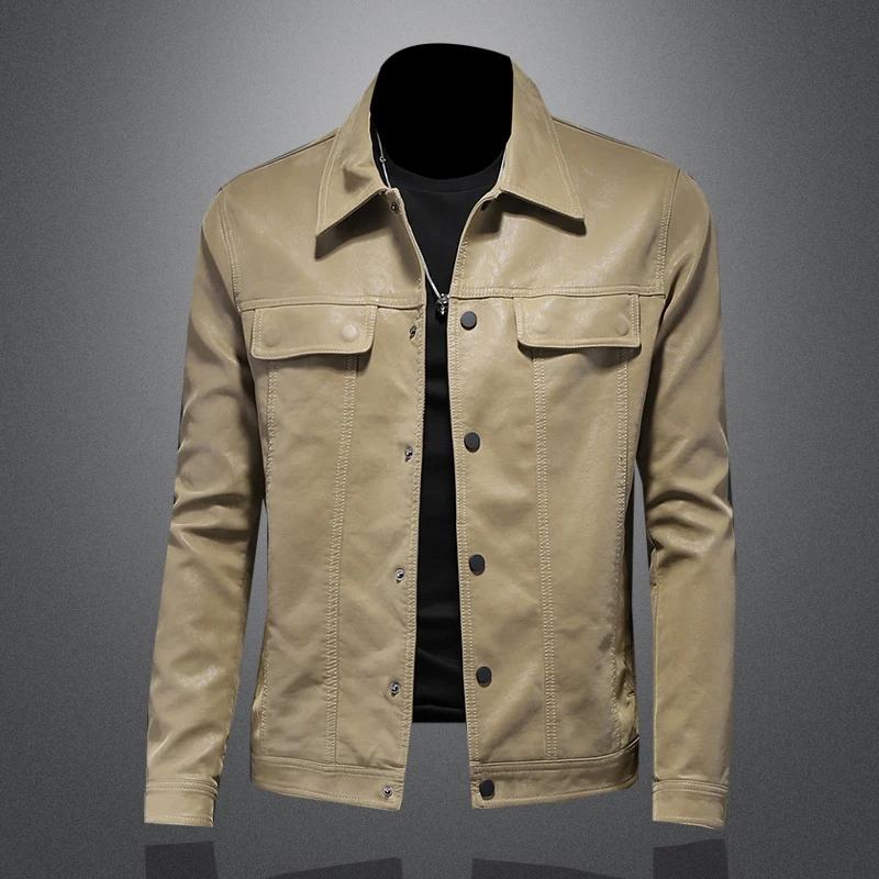 Beau manteau en cuir de moto pour hommes avec document solide Revers Mince mn M-4XL homme 2024 Autom