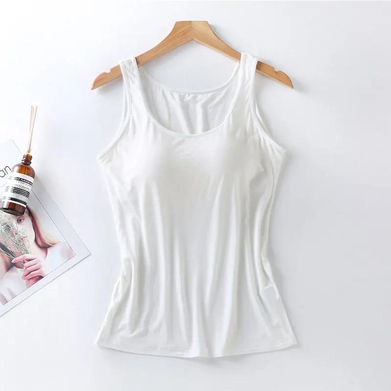 2023 Débardeur pour femme avec soutien-gorge intégré Col Gilet Couleur unie rembourré Slim Fit Débar