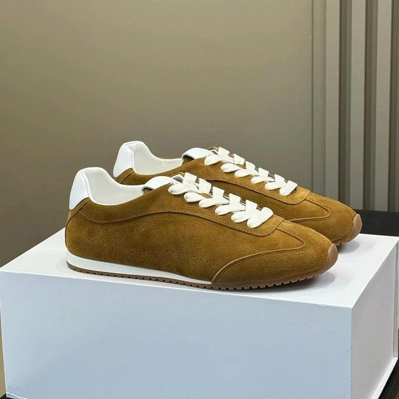 Sneakers unisexes de créateurs pour hommes et femmes, en cuir véritable et daim, chaussures décontra