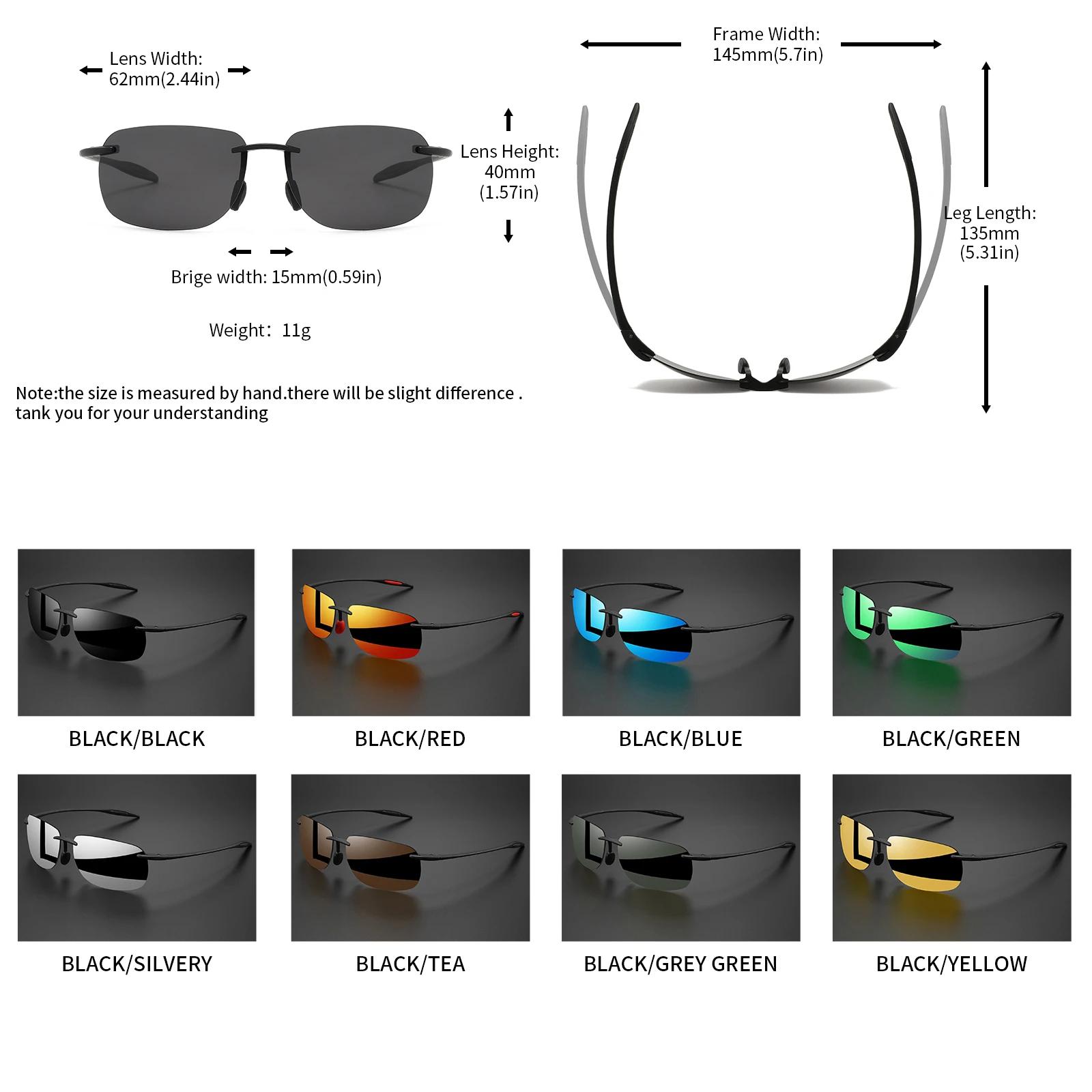Lunettes de soleil polarisées sans cadre TR90 ultra légères 11 g – Coupe flexible et confortable, fo