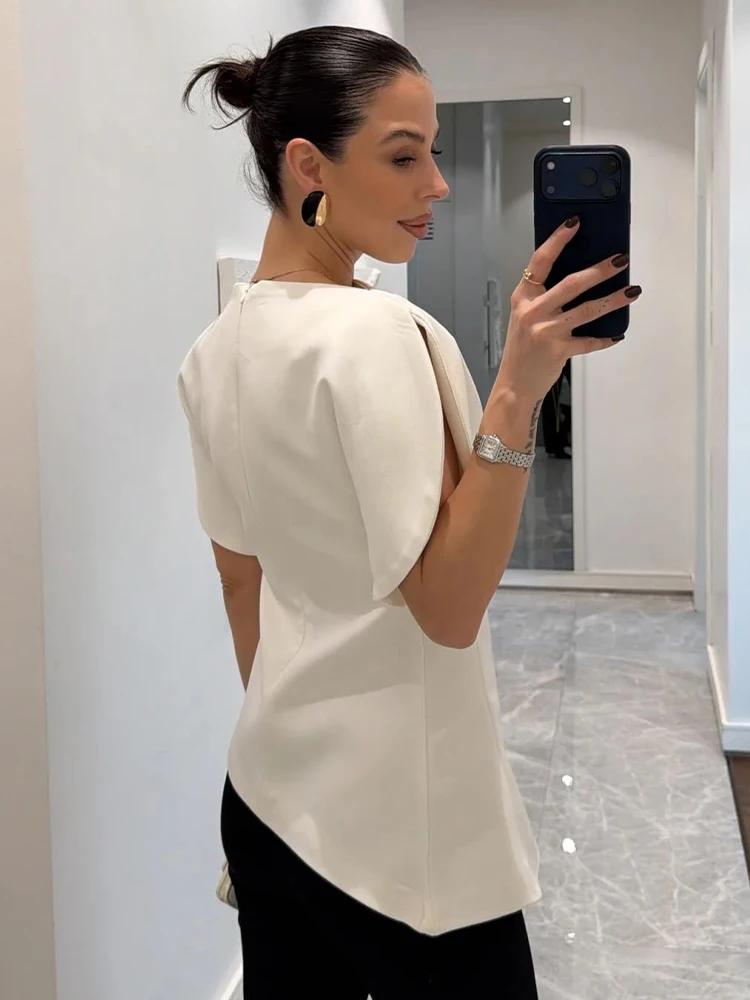 SLTNX T-shirts noirs décontractés et chics à manches courtes bouffantes pour femmes, hauts droits à 