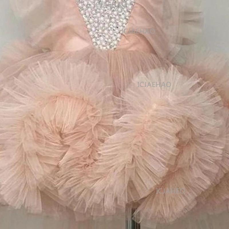 Robe Tutu Perlée pour Enfants avec Nœud et Longue Traîne, Robe de Cérémonie pour Filles, Tenue de Pr