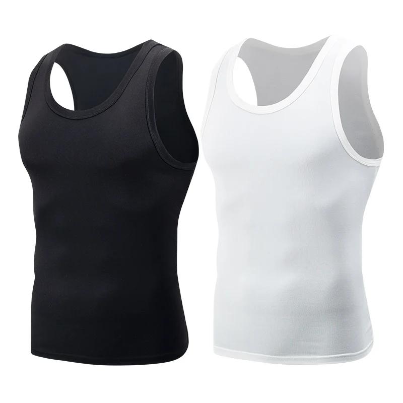 Débardeur Homme 1/3 Noir et Blanc Couleur Unie Épaules Étroites Décontracté Sport Fitness Confortabl
