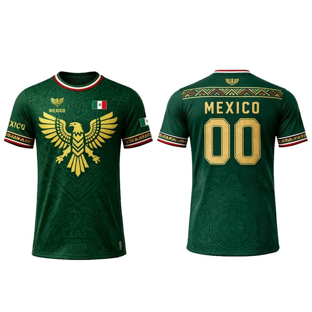 T-shirt imprimé drapeau du Mexique, maillot de football respirant et à séchage rapide pour l'été, ma