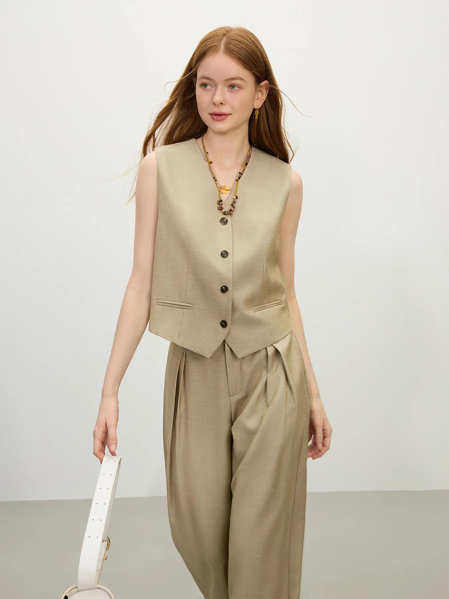 FSLE 2025 été vieux argent gilet pantalon à jambes larges ensemble Vintage sur mesure deux pièces ta