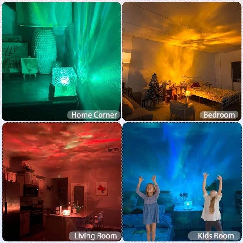 Projecteur d'ondulation d'eau rotatif dynamique, veilleuse 3/16 couleurs, lampe en cristal de flamme