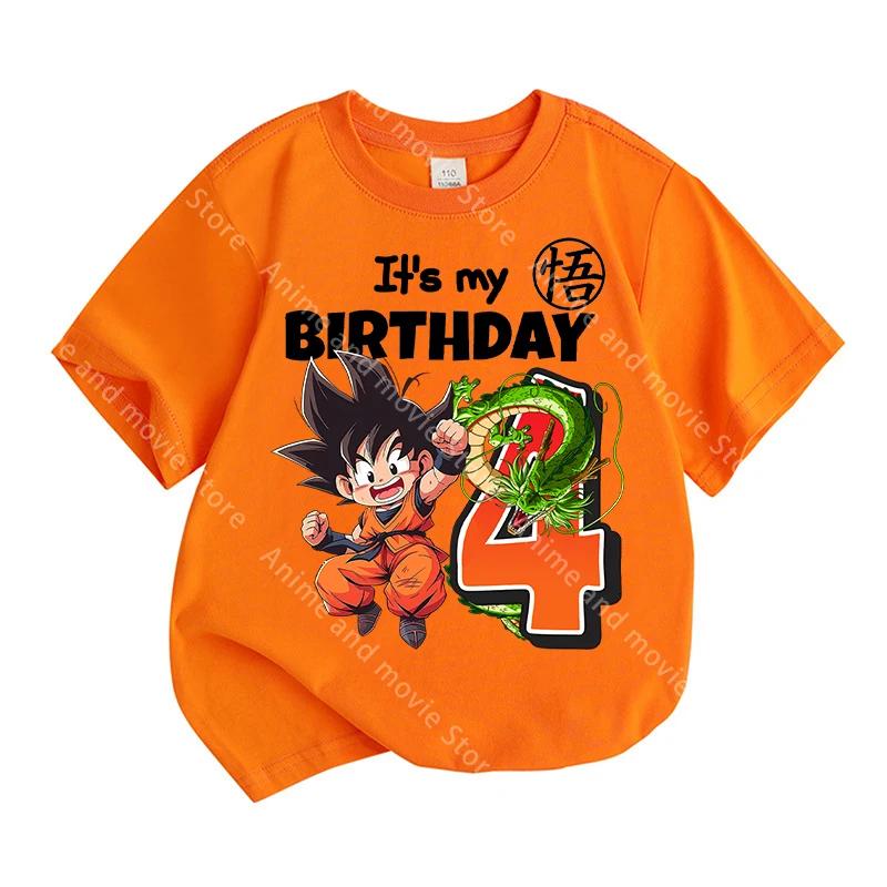 T-shirt Dragon Ball Goku pour garçons, vêtements d'anniversaire, hauts pour enfants, vêtements d'été