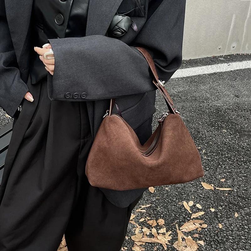 Sac à main rétro en daim pour femmes, sac à main en cuir de vachette conviviale ré pour dames, sac à