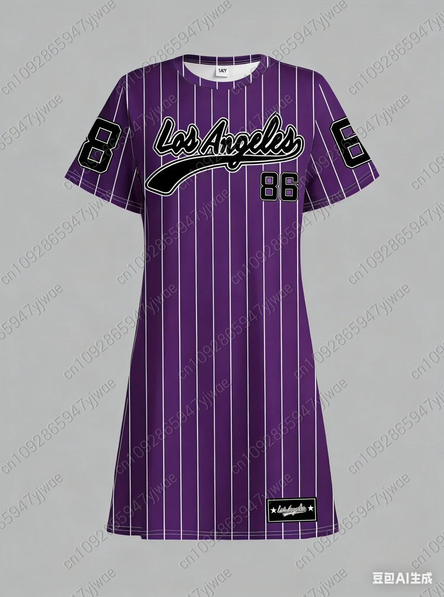 Robe T-shirt ample décontractée pour femme été 2026 NO.86 LOS ANGELES Imprimé Col rond Manches court