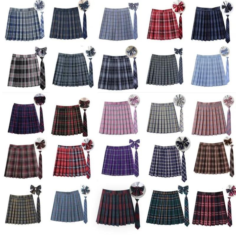 Jupe plissée à carreaux pour femmes, avec cravate, nœud papillon, jupe coréenne Jk, uniforme d'école