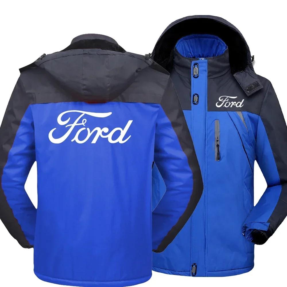 Nouveau hiver hommes Ford logo coupe-vent coton épais chaud coupe-vent manteaux mâle à capuche Anora