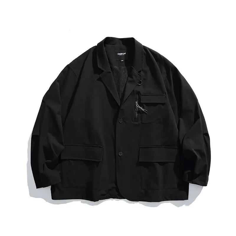 Blazer cargo surdimensionné imbibé pour hommes, streetwear décontracté, mode extérieure, Cityboy, ma