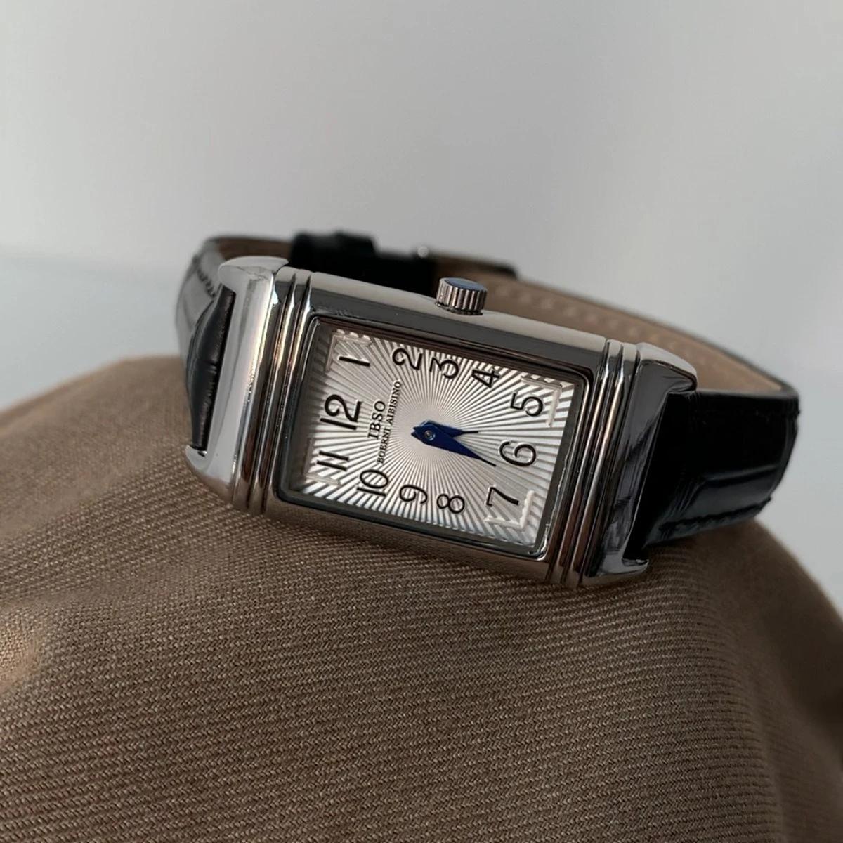 Montre numérique carrée à Quartz en cuir, Design coulissant de tempérament de Niche rétro, exquise e