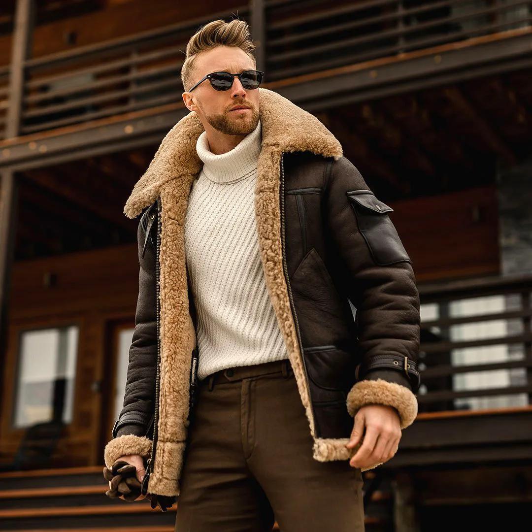 Veste d'hiver 2026 pour homme en peluche, style vintage, col rabattu, manteau cargo épais en polaire