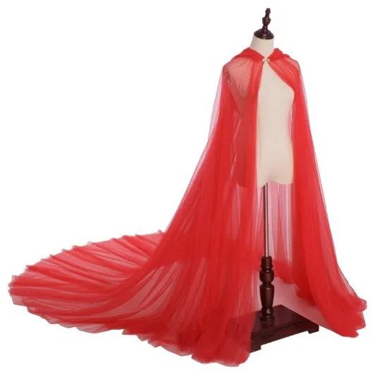 Cape à capuche rétro en Tulle pour femme, Cape de mariée Vampire, noir/rouge/blanc, couleur unie, Ca