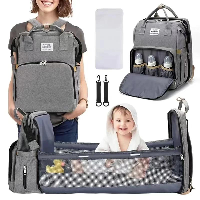 Sac à couches de lit pliable avec station à langer, poche isolée et grande capacité, sac multifoncti