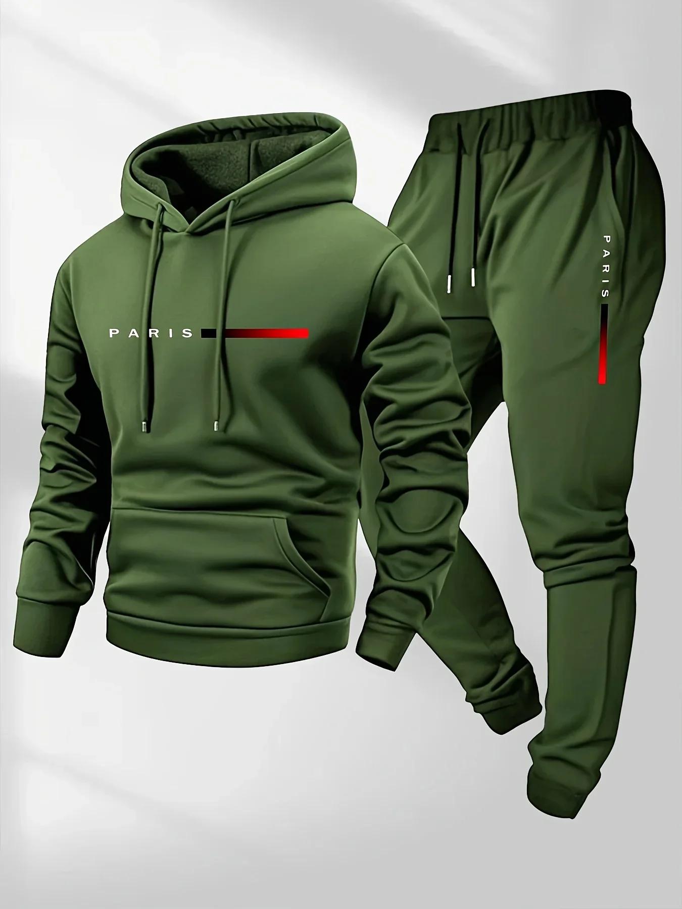 Ensemble de vêtements de sport avec lettres imprimées pour hommes, sweat-shirt à capuche et pantalon