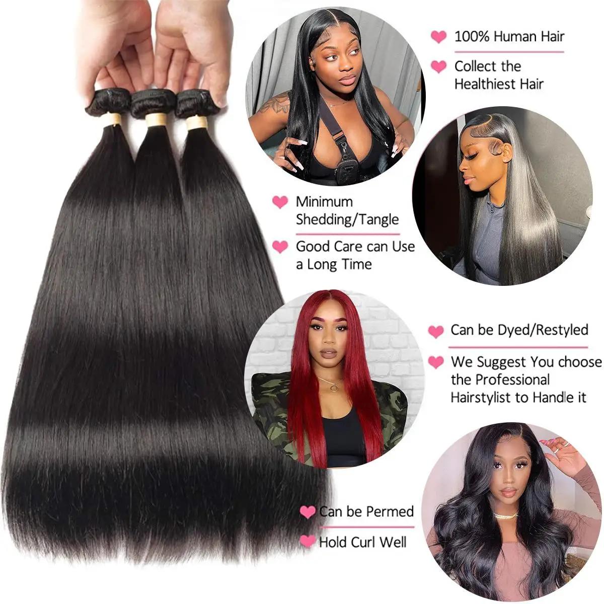 Extensions de cheveux humains vierges bruts pour femmes, faisceaux droits indiens, en vrac, en vente