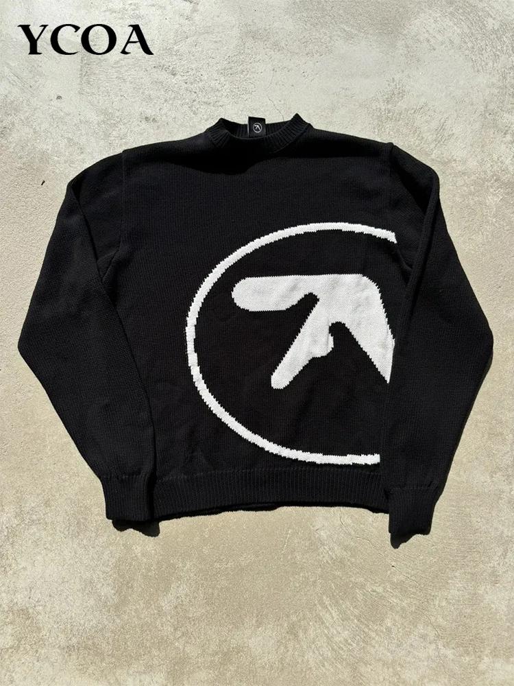 Pull homme Y2K Aphex double tricot surdimensionné pull gothique hiver graphique Streetwear à manches