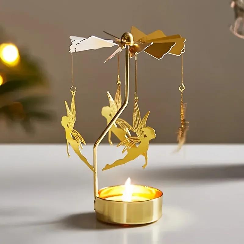 Bougeoir rotatif à chaud en métal, porte-bougie de Noël, fête de mariage, cadeau de décoration, QueP