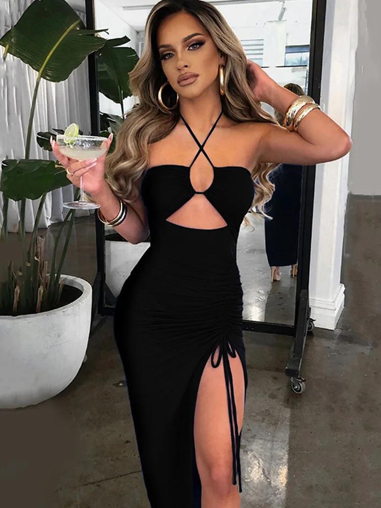 Sans manches Sexy femme Midi dos nu robes mince boîte de nuit fête femmes robe moulante robes Elegan