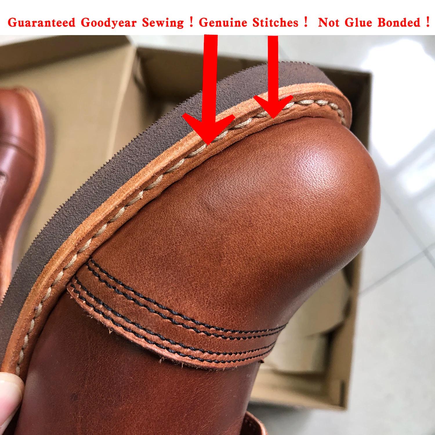 Bottes de moto robustes pour hommes, durables, soudées Goodyear, Vintage, huile, cuir véritable, Pun