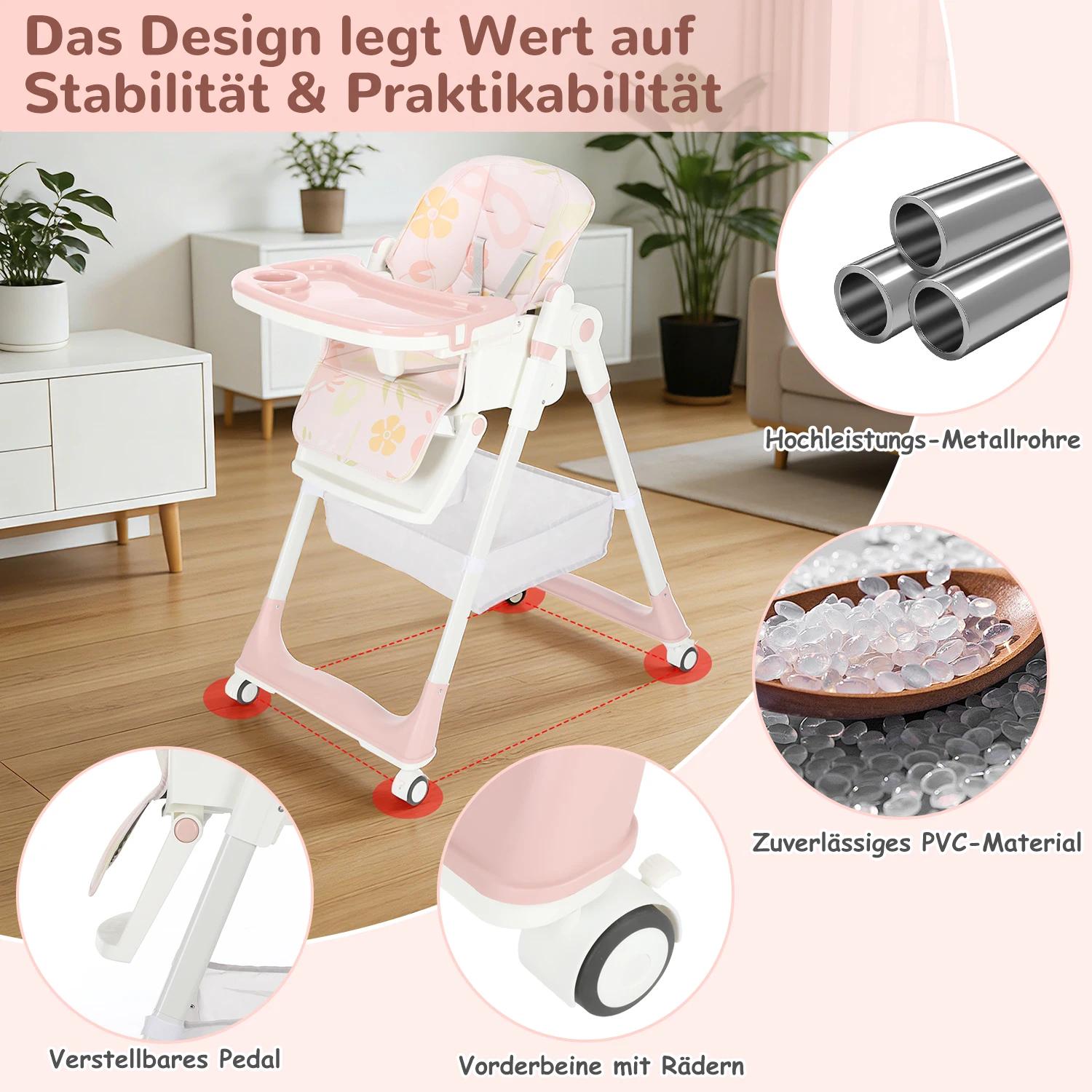 Chaise haute pliante pour bébé, chaise haute inclinable et inclinable, chaise haute réglable en haut