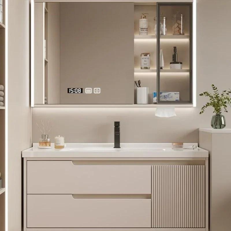 Miroir étroit blanc armoires de salle de bain placard de rangement lavabo intelligent armoires de sa