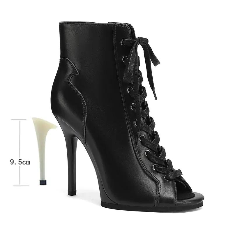 Cuir de vache Jazz danse à lacets Sexy Jazz danse spécial talons hauts sandales sangle creuse Stilet