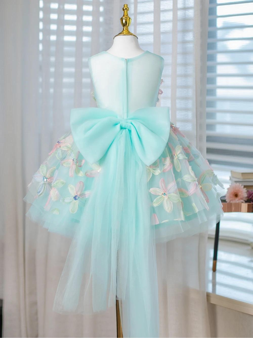 Robe de princesse colorée à fleurs 3D pour enfants, 80-160cm, élégante, col rond, sans manches, avec
