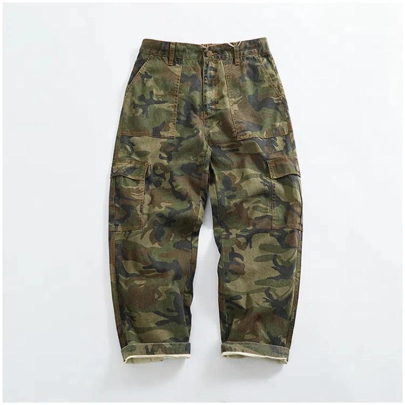 Pantalon cargo décontracté pour homme, style japonais, extérieur, multi-poches, ample, rétro, profil