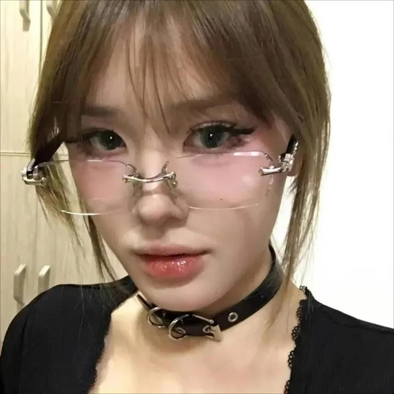 Lunettes à monture carrée rétro pour femmes et filles, verres japonais Harajuku, sans bords, Anti-bl
