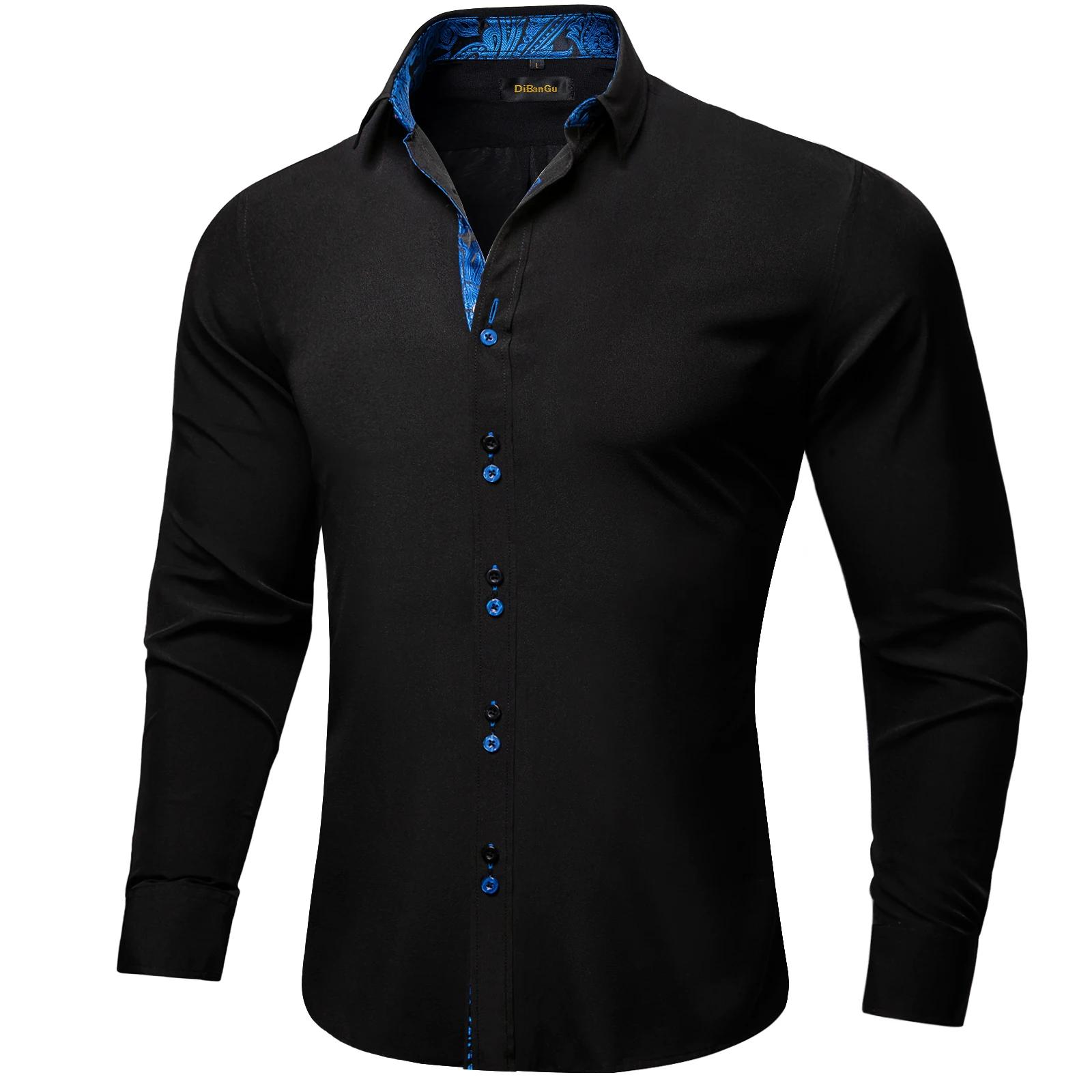 Chemise à manches longues en polyester et coton pour hommes, chemises noires unies, patchwork cachem