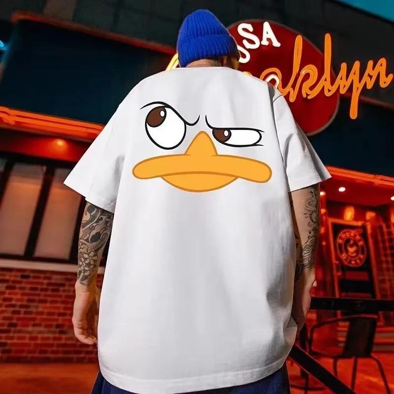 T-shirt à col rond pour hommes, coupe ample, à la mode, Vintage américain, Expression de canard impr