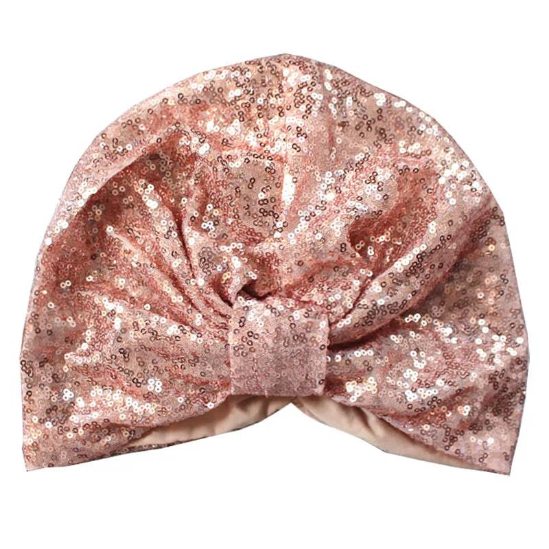 Chapeau turban noué à paillettes pour femmes, bonnet musulman brillant, vêtements de sauna, bonnet f