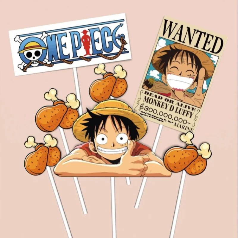 7 pièces ONE PIECE Luffy Cake Topper Anime Garçon Fille Décoration de gâteau d'anniversaire Drapeau 