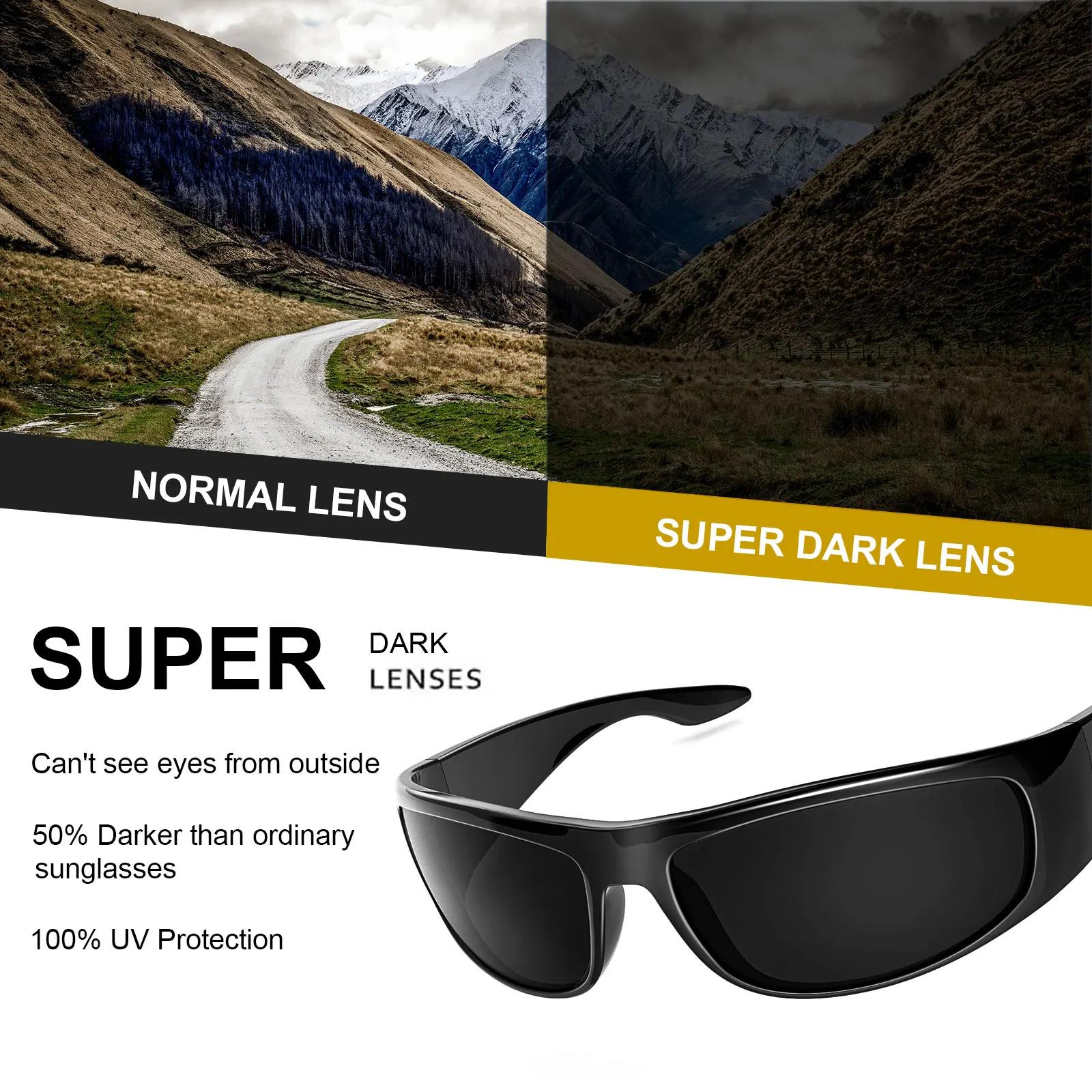 Lunettes de soleil foncées pour hommes, lunettes de soleil enveloppantes pour grandes têtes, lunette