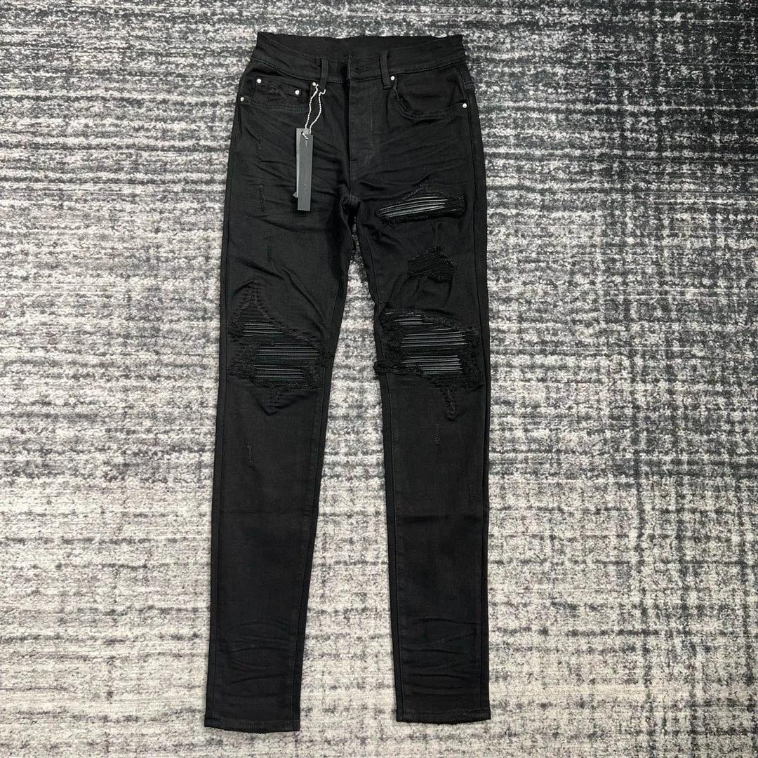 jeans noirs skinny en cuir côtelé pour hommes