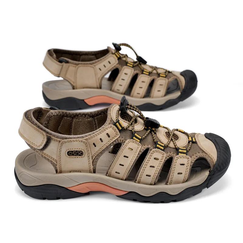 Sandales Parker fermées en cuir véritable pour hommes, chaussures de plage, extérieur, été, en amont