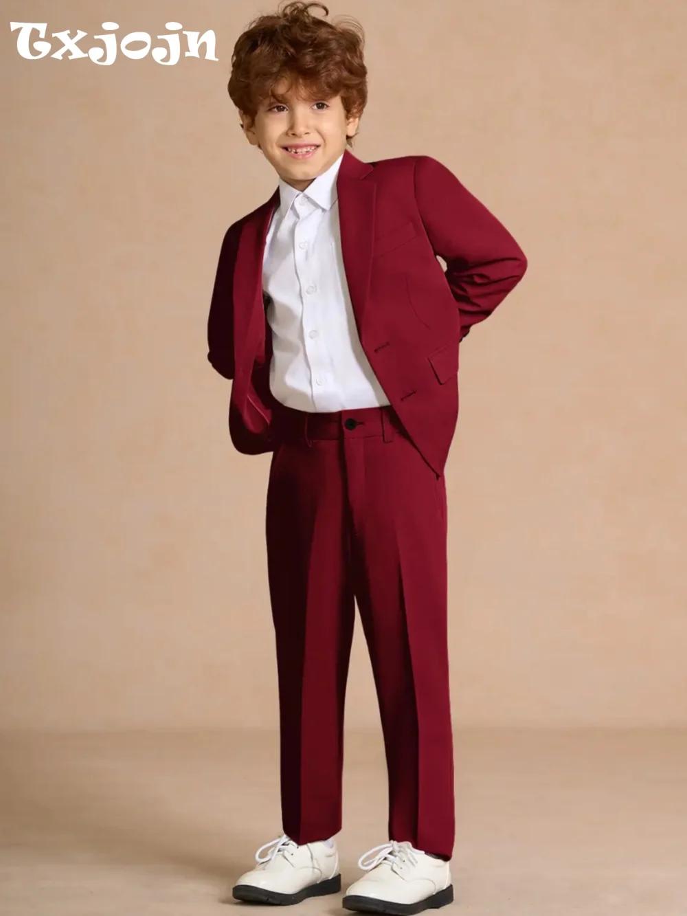 Ensemble de costume Chic de noël pour garçons, 2 pièces, tenue de fête, revers cranté, costumes ajus