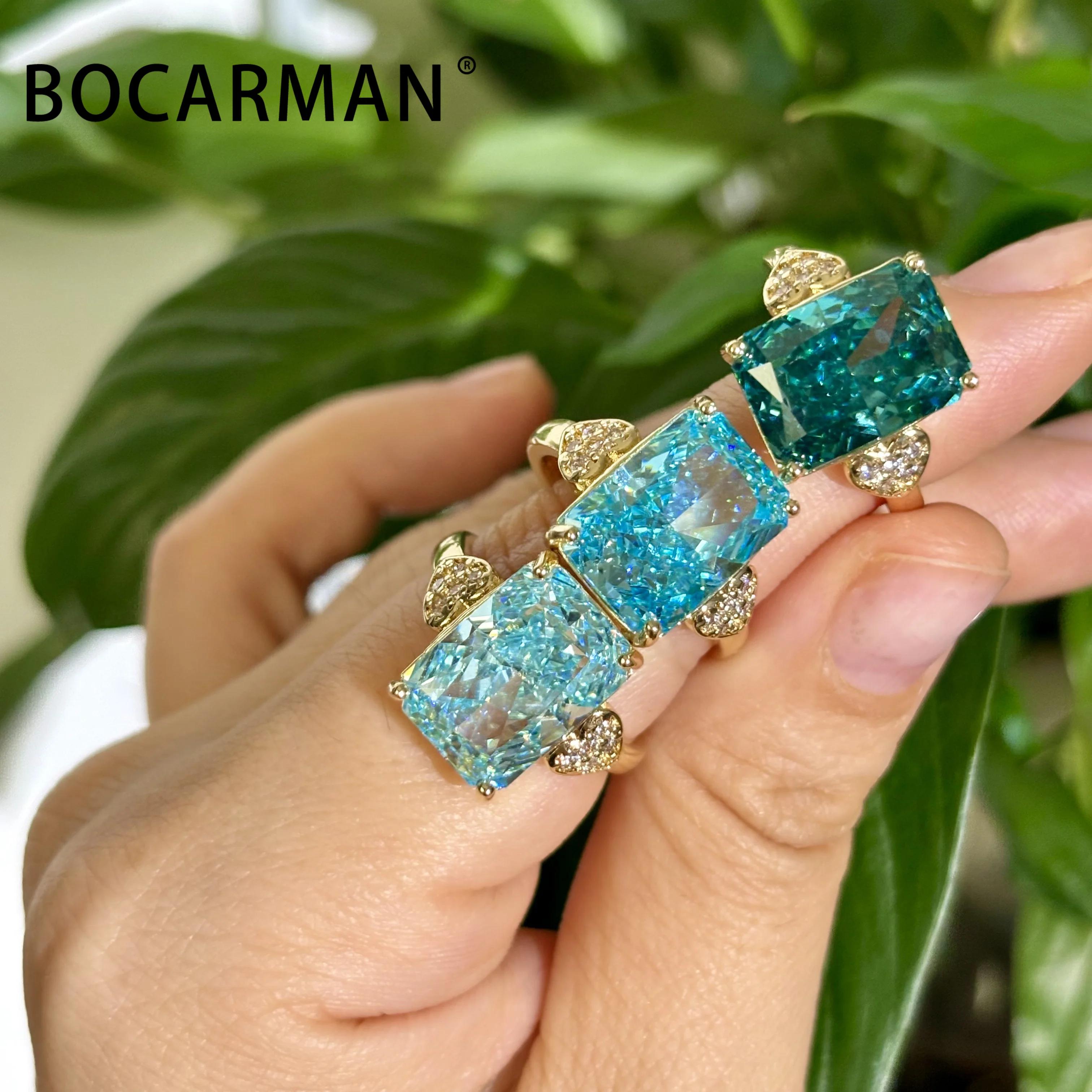 BOCARMAN – bague en zircon vert menthe pour femmes, bague de mariage rectangulaire en cuivre, style 